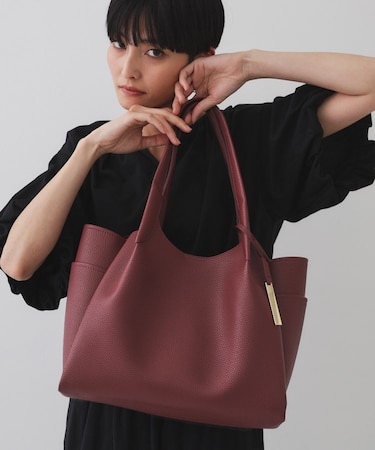 【軽量/多ポケット】ワイドマチ付きシュリンクトートバッグ