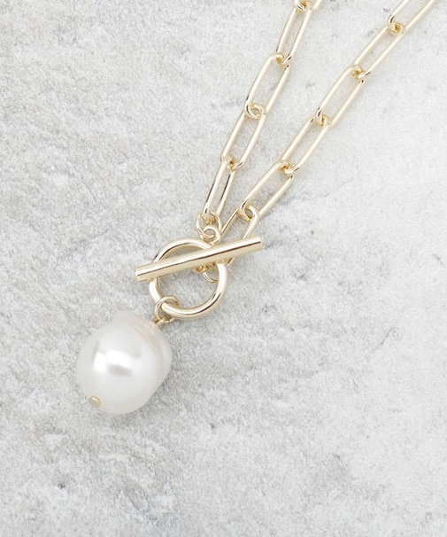 チェーン×フェイクパール マンテルネックレス