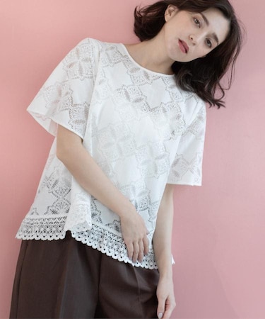 レースフレアブラウス【洗濯機洗い可】