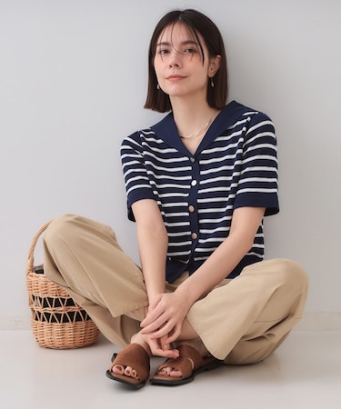 セーラーカラーボーダーニット【洗濯機洗い可】