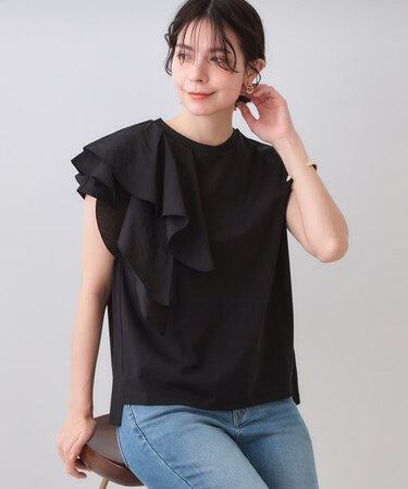 ショルダーフリルドッキングカットソー【洗濯機洗い可】