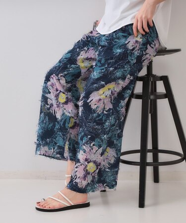 フリンジジャカードプリントイージーパンツ【洗濯機洗い可】