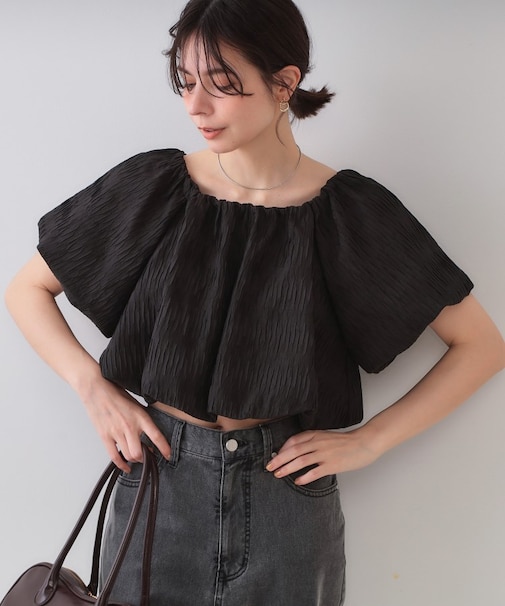 ふくれジャカードバルーンブラウス【洗濯機洗い可】