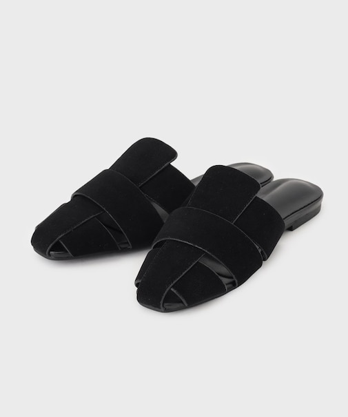 スエードメッシュラフミュールサンダル