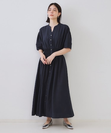 リネンライクスキッパーフィット&フレアワンピース【洗濯機洗い可】