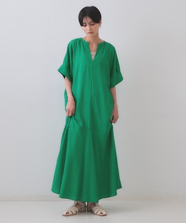 レーヨン麻キーネックワンピース【洗える】
