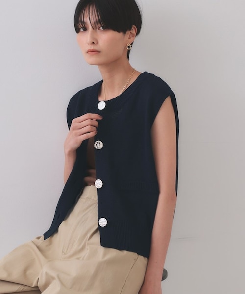 変形ブロンズボタンニットベスト【洗濯機洗い可】｜オペーク ドット