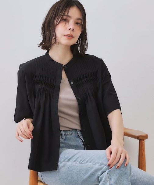 ピンタックフレアシャツ【洗濯機洗い可】