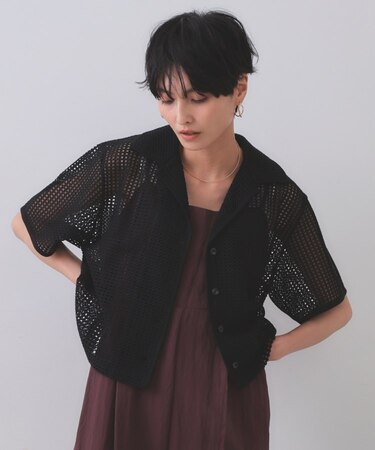 メッシュ開襟シャツ【洗濯機洗い可】