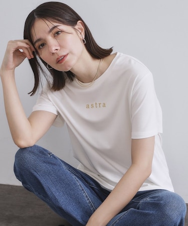 メタリック刺繍ロゴTシャツ【接触冷感/洗濯機洗い可】
