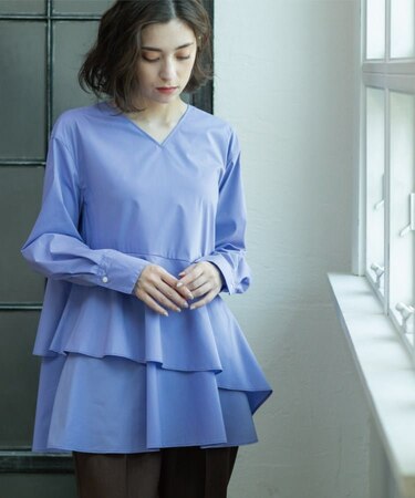 アシンメトリーフリルチュニック【洗濯機洗い可】