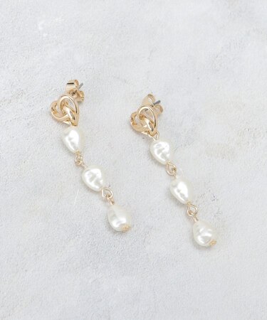 メタル×フェイクパールロングピアス
