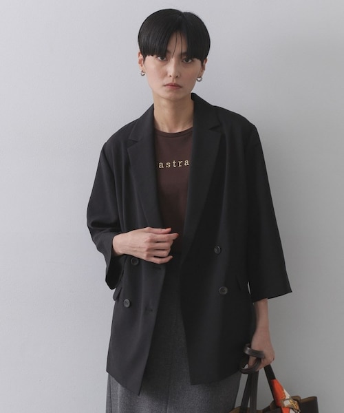 リネンライクダブルジャケット【洗える】｜オペーク ドット クリップの