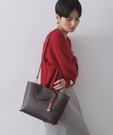 【2WAY/名品】バイカラー3層ミドルトートバッグ