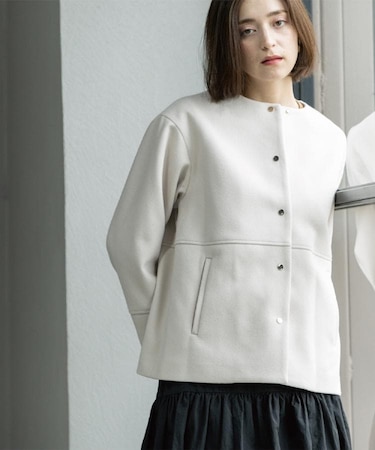 ウールライクメルトンノーカラーコート【洗濯機洗い可】