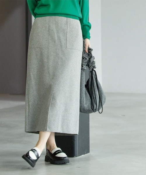 ウールマキシスカート グレー イレギュラータックフレアスカート（マキシ・ロングスカート） | grove
