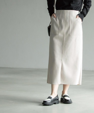 《8色展開/S-LLサイズ》ウールライクタイトスカート【洗濯機洗い可】