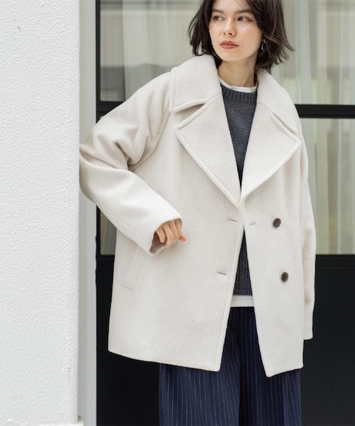 【美品】オペークドットクリップ　ウールカシミアミドルピーコート M セール】《S-LLsize》ウールカシミヤブレンド ミドルピーコート