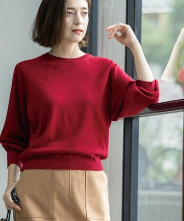 ラグランクルーネックニット/エクストラファインメリノウール【THEシリーズ/洗濯機OK】《6col/S～LL》