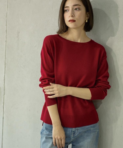 ボートネックニット/エクストラファインメリノウール【THEシリーズ/洗濯機OK】《8col/SS～LL》