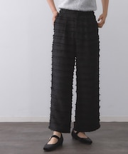 フリンジボーダージャカードワイドパンツ【洗濯機洗い可】