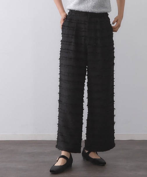 フリンジボーダージャカードワイドパンツ【洗濯機洗い可】