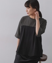 プリーツドッキングカットソー【洗濯機OK】