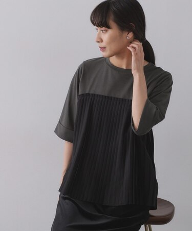プリーツドッキングカットソー【洗濯機OK】