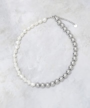 メタル×フェイクパール ショートネックレス