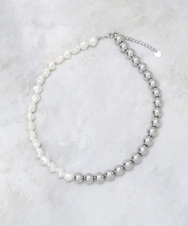 メタル×フェイクパール ショートネックレス