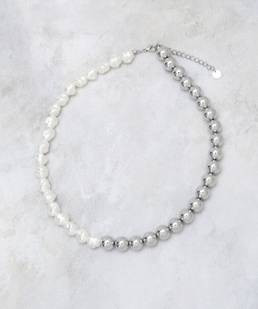 メタル×フェイクパール ショートネックレス