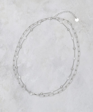 チェーン×フェイクパール2連ネックレス