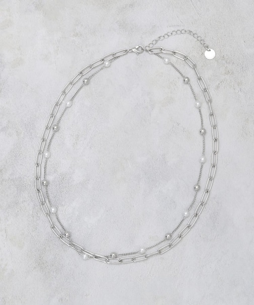 チェーン×フェイクパール2連ネックレス