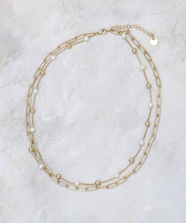 チェーン×フェイクパール2連ネックレス