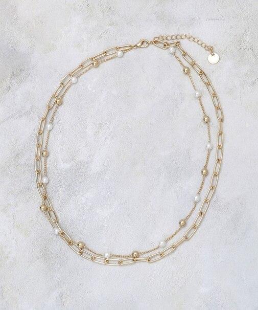 チェーン×フェイクパール2連ネックレス