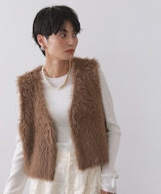 《andGIRL掲載》シャギーニット ショートベスト【洗濯機洗い可】