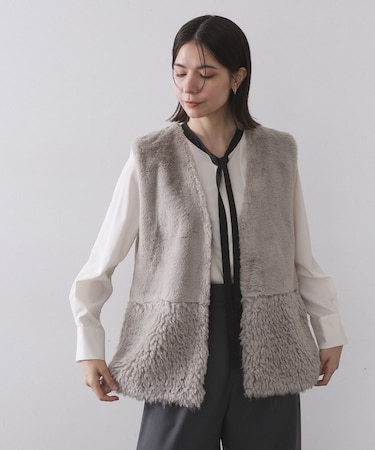 フェイクファー×フェイクボアドッキングジレ【洗濯機OK】