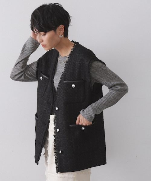 ツイードVネックベスト【洗濯機OK】｜オペーク ドット クリップの通販