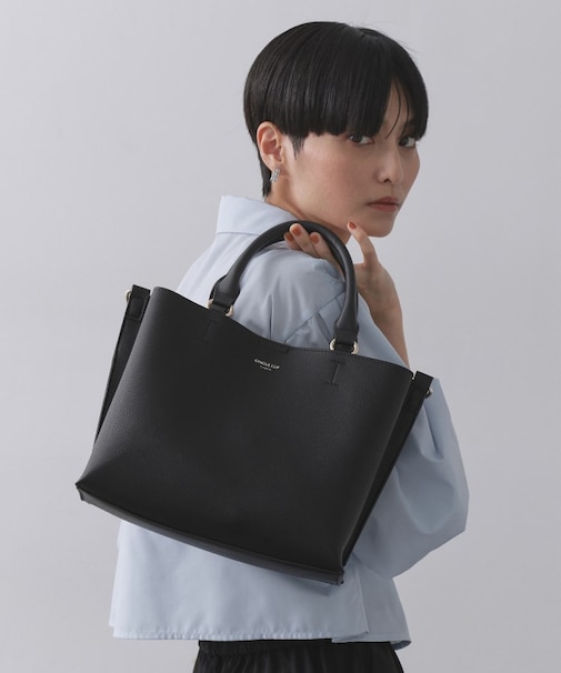 【人間工学／2WAY】ソフトシュリンク合皮ミドルサイズトートバッグ