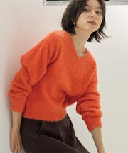 スパンコールフェザーVネックニット【洗濯機OK】