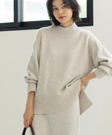 ラメスパンコールハイネックニット/セットアップ対応可【洗濯機OK】