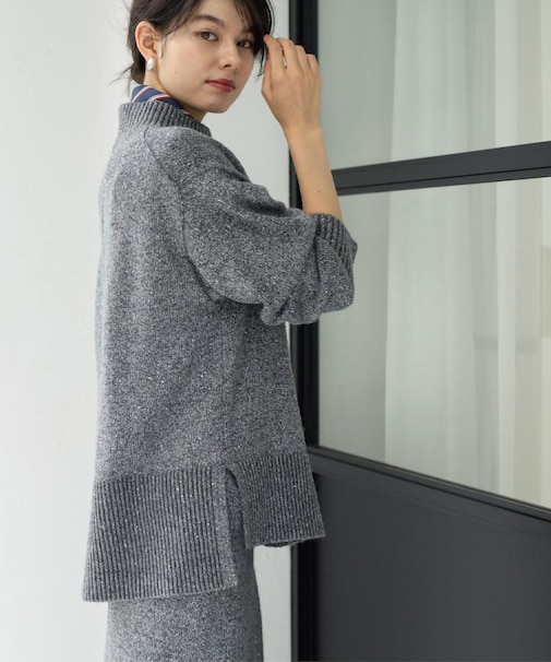 ラメスパンコールハイネックニット/セットアップ対応可【洗濯機OK】