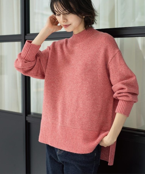 ラメスパンコールハイネックニット/セットアップ対応可【洗濯機OK】