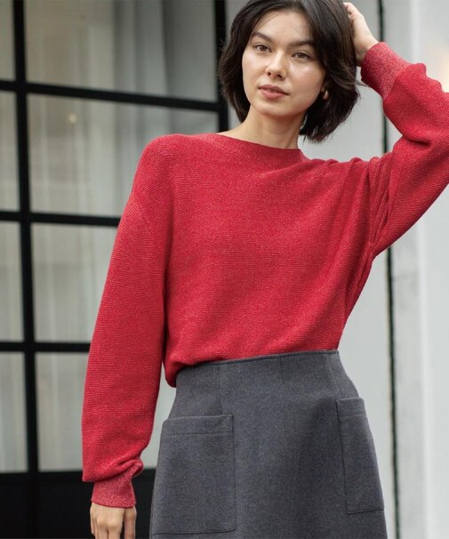 ラメガーターボートネックニット【洗濯機OK】