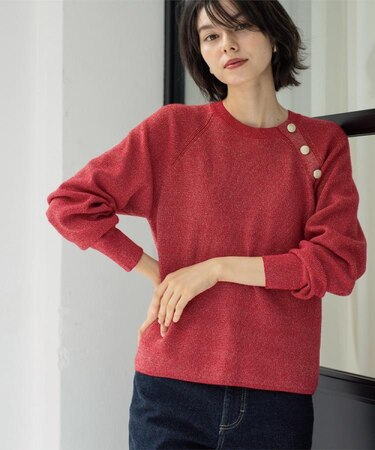 ボタンデザインラメニット【洗濯機OK】