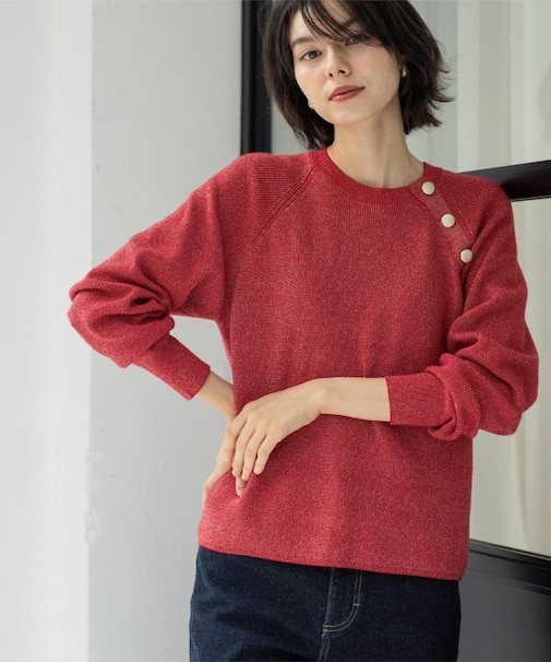 ボタンデザインラメニット【洗濯機OK】