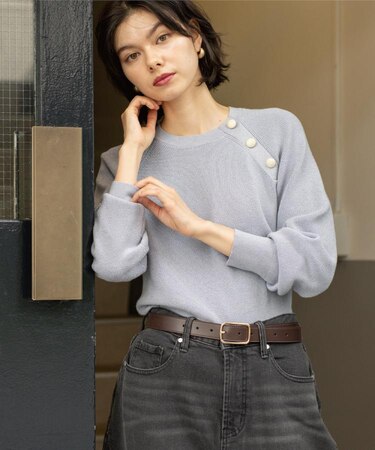 ボタンデザインラメニット【洗濯機OK】