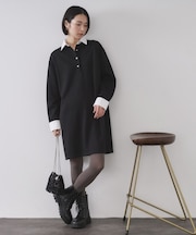 ポロ衿配色ダンボールミニワンピース【洗濯機洗い可】