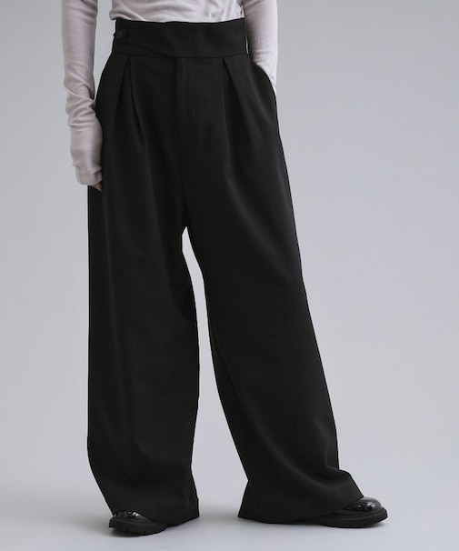 【es】ハイウエストタックワイドパンツ【洗濯機洗い可】