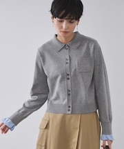 袖口ドッキング ポロ衿デザインニット【洗濯機OK】